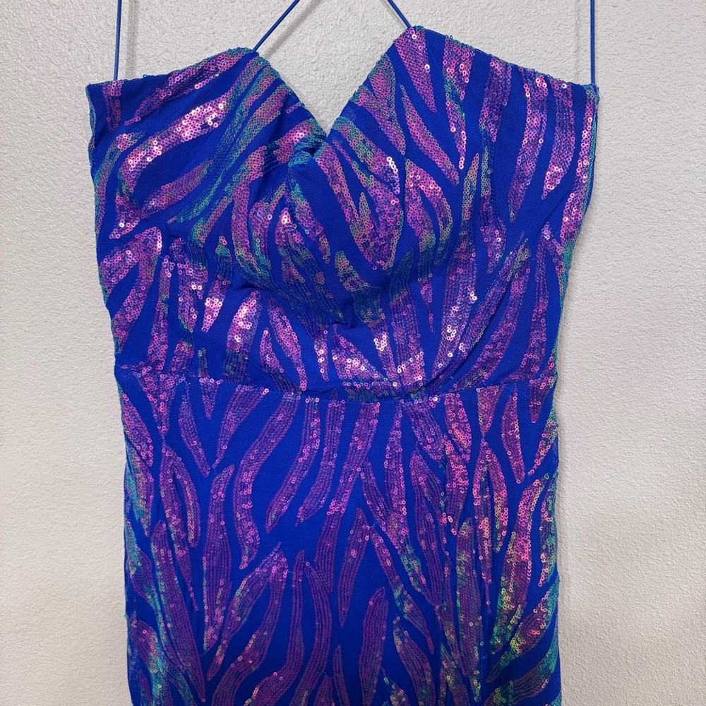 Next Up Blue & pin Iridescent Sequin Mermaid Size 11/12 Prom Maxi Mermaidcore - Picture 4 of 7